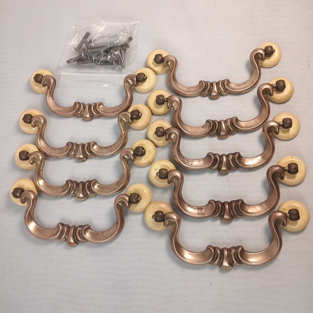 Vintage Lot of 9 Swan Neck Keeler Brass Handle Drawer Bail Pull N10846 MCM 4"